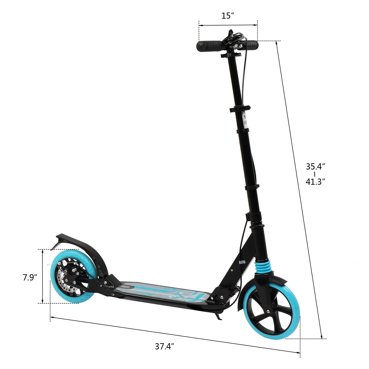 Scooter aikuisille ja nuorille, 3 korkeussäädettävää, helposti taittuva, kaksoisvaimennin