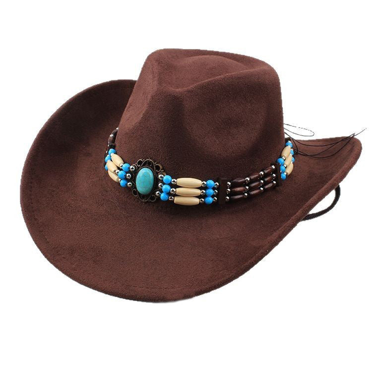 Länsimaalainen cowboy-tyylinen leveälierinen tekoturkishattu – punk-henkinen ratsastushattu