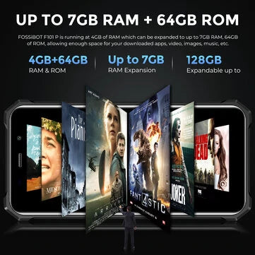 FOSSiBOT F101P Kova Äänentoistin 7GB RAM 64GB ROM 10600mAh 24MP Kolmoiskamera 5,45 tuumaa 18W Nopea Lataus IP68 IP69K Vesitiivis Helio P22 Octa Core 4G Kestävä Älypuhelin