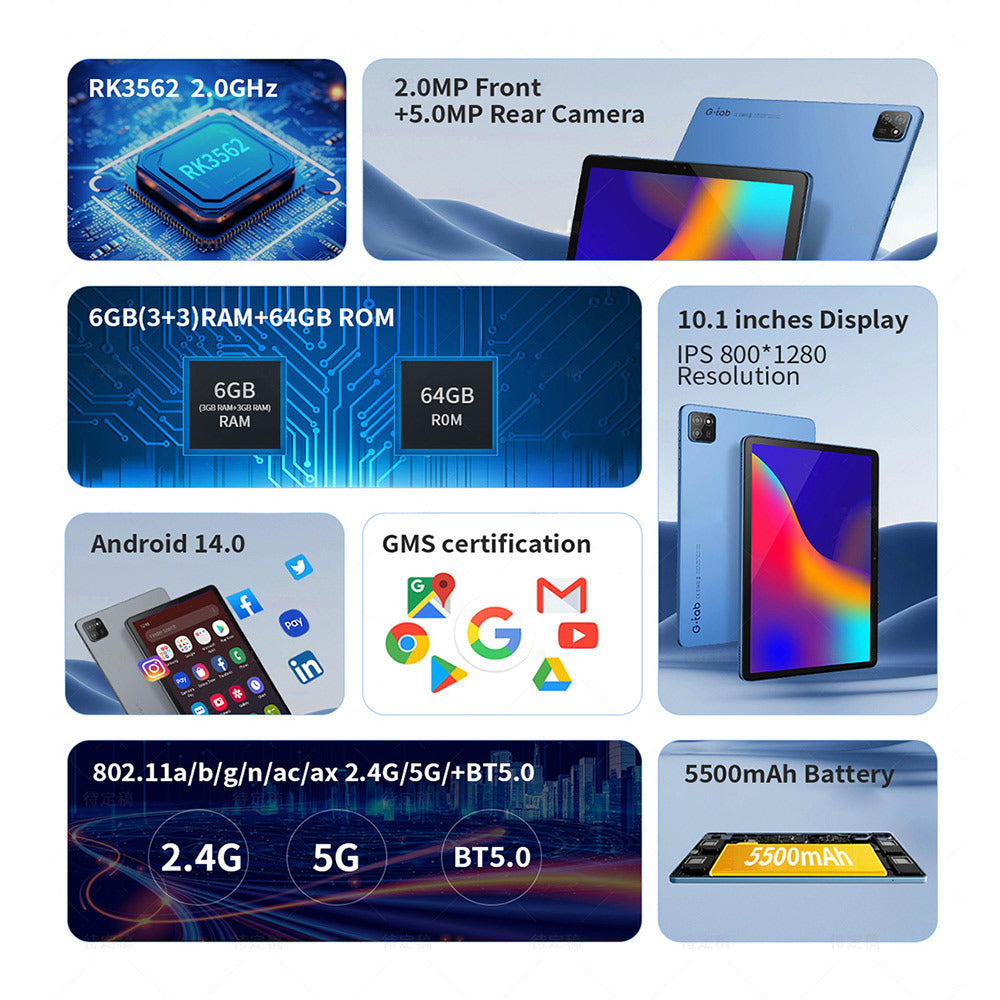 G-tab T9 - tabletti 10,1" Android 14, Rockchip RK3562, 3GB RAM, 64GB ROM, harmaa