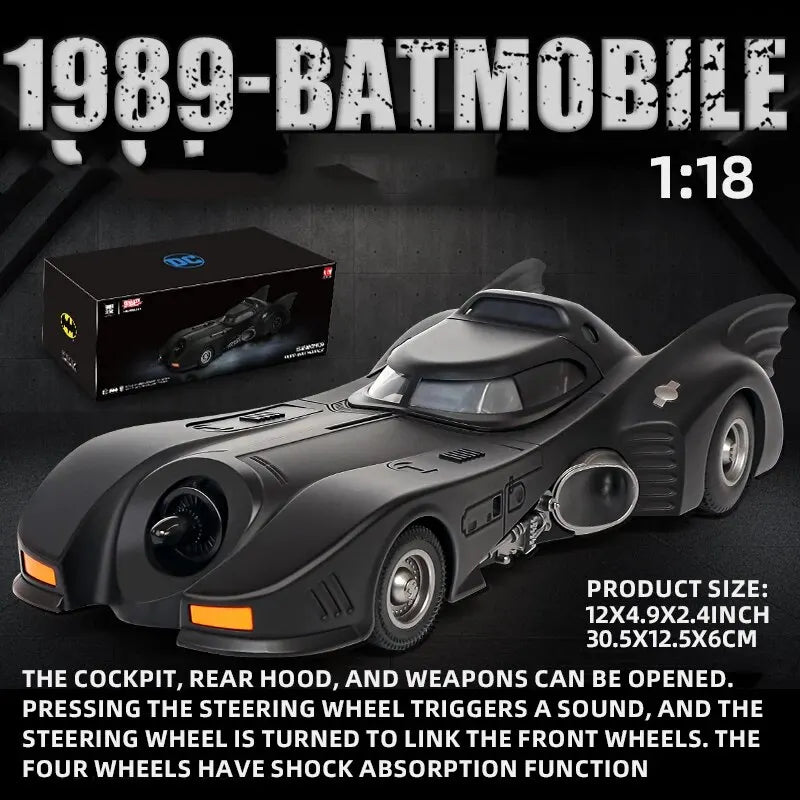 1:18 1989 Batmobile painevalettu auto Batman-figuurilla, musta
