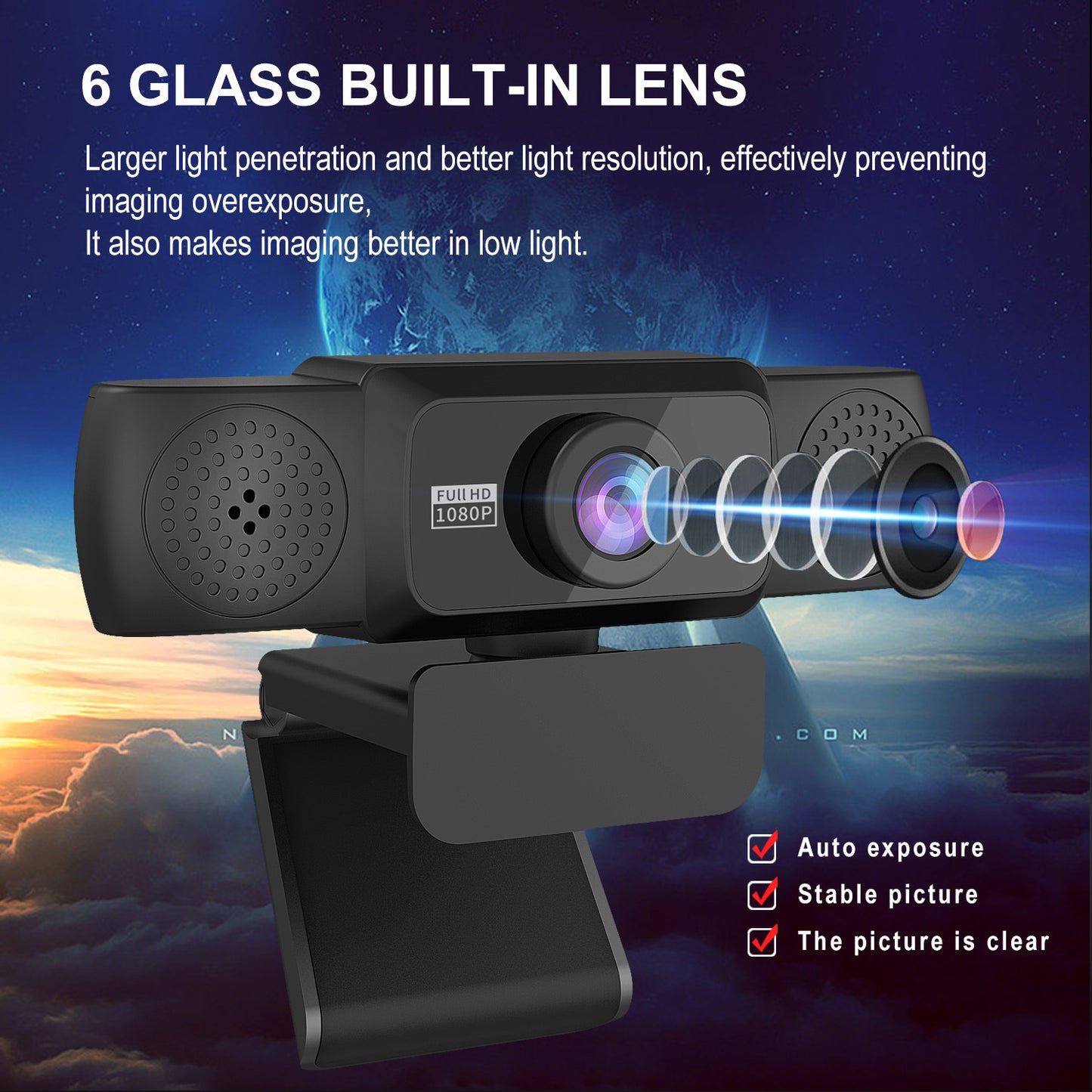 1080P high-definition computer camera with 361080P teräväpiirtoinen tietokonekamera 360 asteen kääntyvällä videoneuvottelutoiminnolla ja verkkokurssien suoratoistoon0 degree rotatable video conferencing and live streaming of online courses