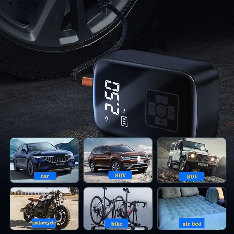 Auton langaton ilmapumppu – mini-ilmapumppu autoon ja kotiin, kaksikäyttöinen korkeapaineinen kompressori