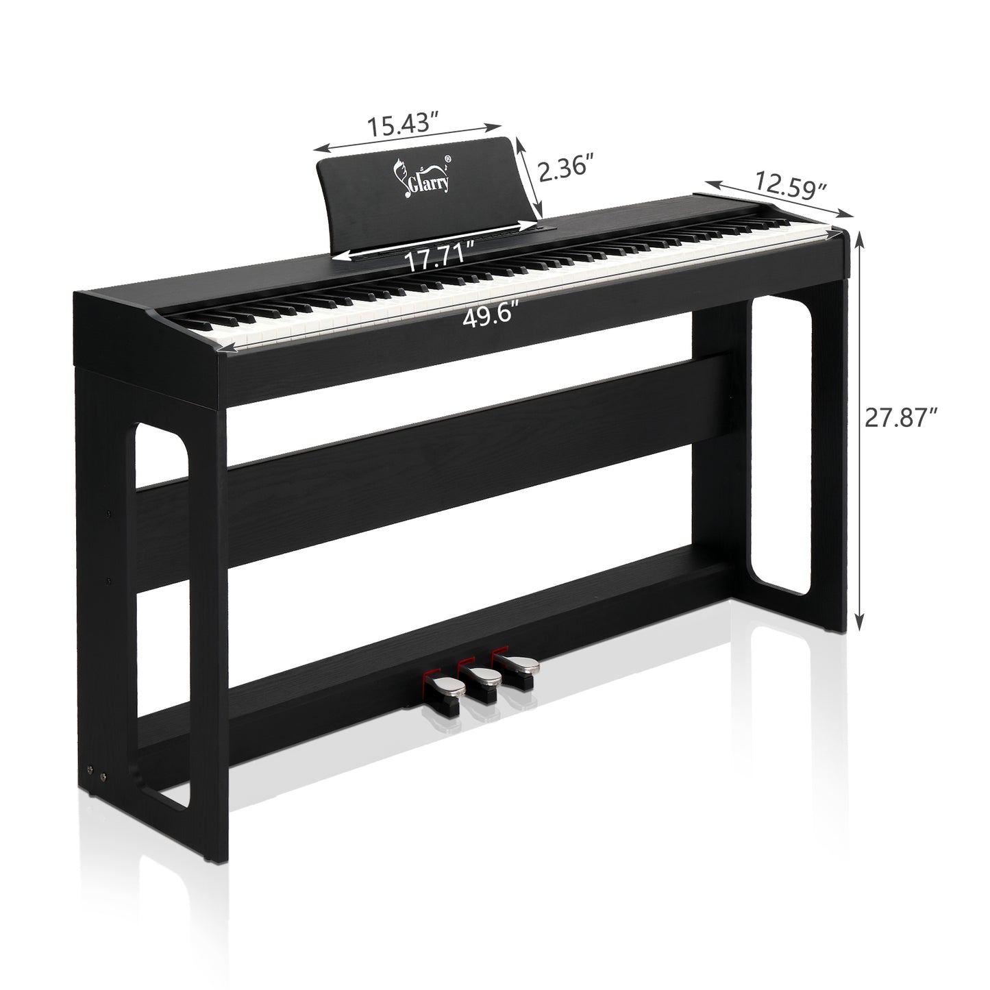 Glarry GDP-104 88 Keys Full Weighted Keyboard Digital Piano with Furniture Stand, Power Adapter, Triple Pedals, Headphones - Black