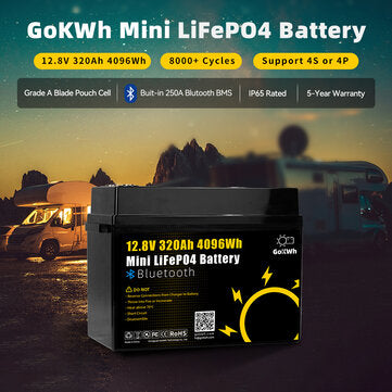 Gokwh 12V 320AH LiFePO4 Lithium Battery - 4096Wh, 200A BMS, 8000+ Syvää Latauskertaa, Bluetooth - Täydellinen RV-, Meri- ja Kotienergian Varastointiin