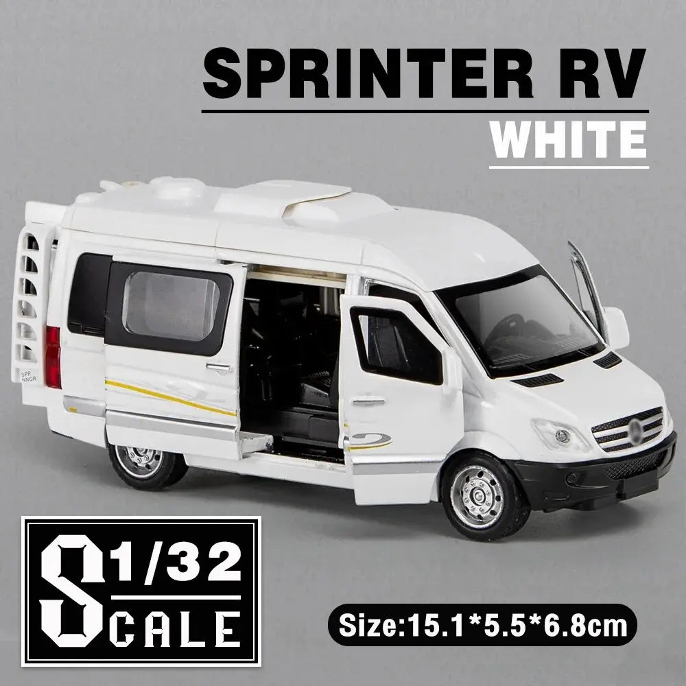 Mittakaava 1/32 Sprinter RV pienoismallit metallisia valuleluautoja kuorma-autoja lasten leluja pojille. Ajoneuvot, harrastekokoelmat.