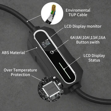 EE1650K Tyyppi 2 16A 5M seinälle asennettava kannettava AC-sähköauton latausasema