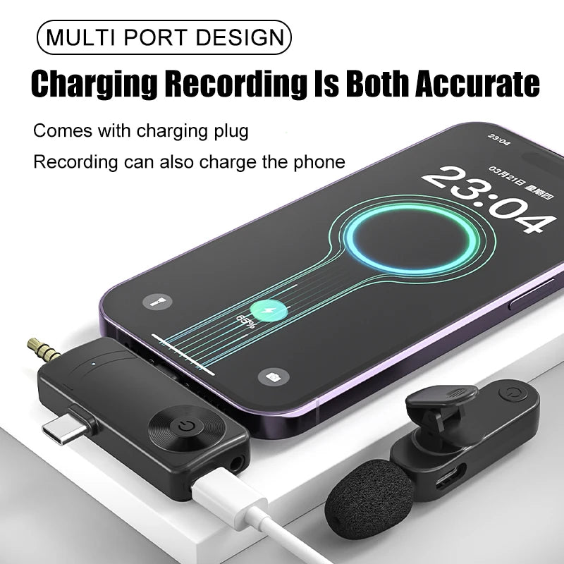 3-in-1 Langaton Lavalier-mikrofoni – Plug and Play – Älykäs Melunvaimennus – Mini-mikrofoni iPhonelle, Androidille ja Suoralähetyksiin