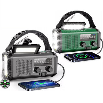 Powdeom 10000mAh Crank Radio, Hätäradio, Aurinkoradio, NOAA/AM/FM Säänsäätöradio, USB Type-C Lataus, Dynamo Radio, Polymeriakku, Taskulamppu &amp; LED Lukulamppu, SOS Hälytys, Kompassi Retkeilyyn