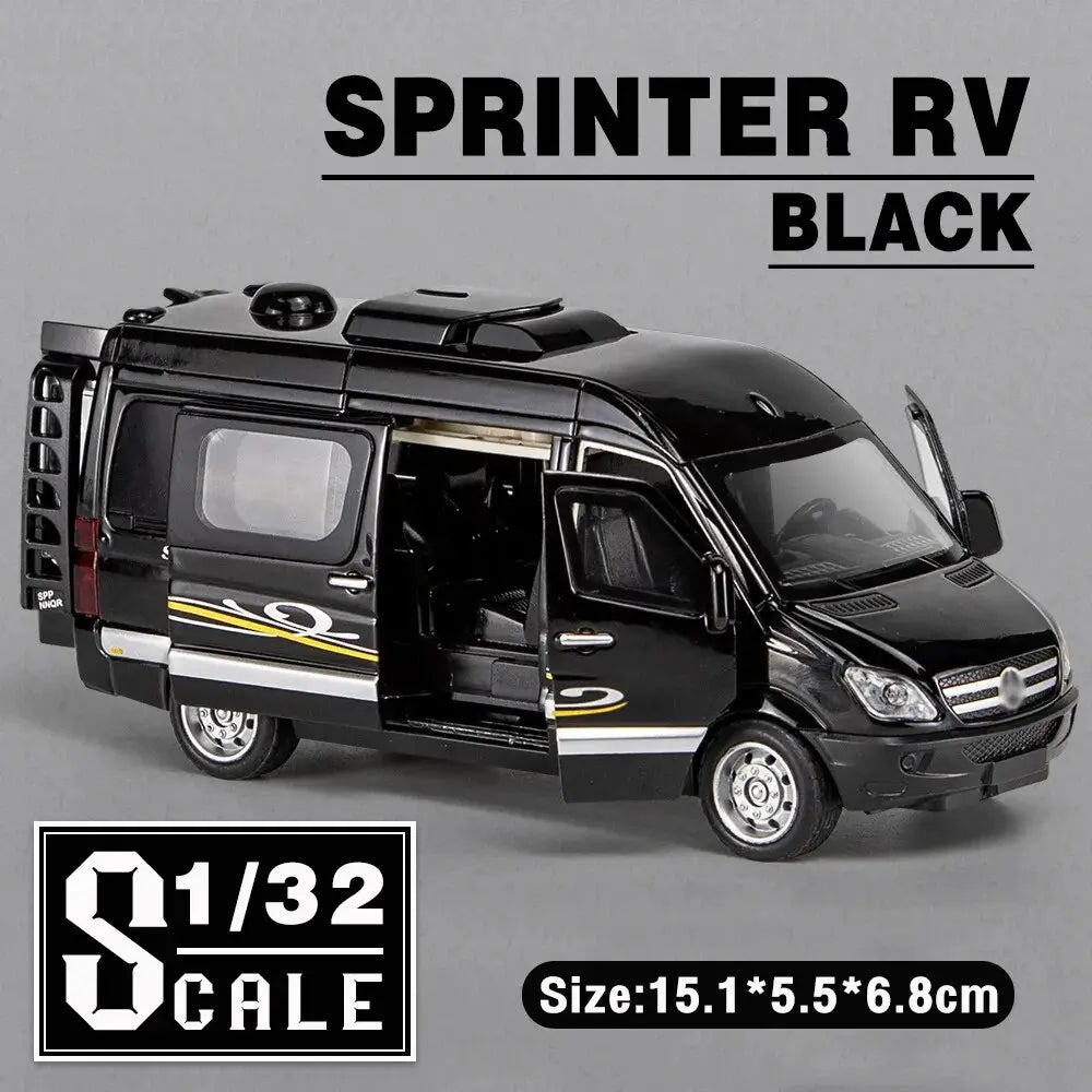 Mittakaava 1/32 Sprinter RV pienoismallit metallisia valuleluautoja kuorma-autoja lasten leluja pojille. Ajoneuvot, harrastekokoelmat.