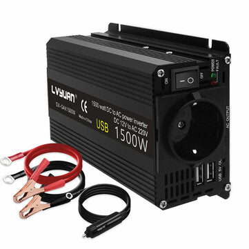 Lvyuan Solar Power Invertteri DC 12V - AC 220V, 500W (1500W Huipputeho) - EU Plug