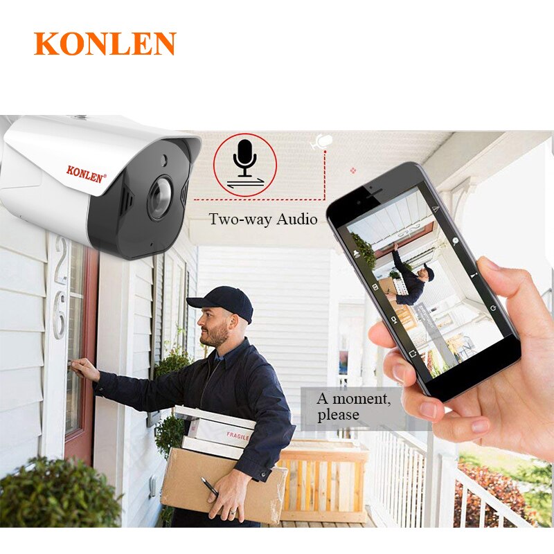 KONLEN WIFI Tuya Smart Life 1080P HD 2MP IP - valvontakamera ulkokäyttöön (Bullet-malli) – Langaton CCTV, toimii Google Home / Alexa