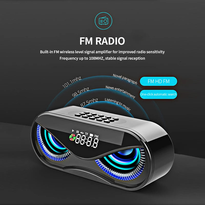 M6 Siisti Pöllömuotoilu Bluetooth-kaiutin – LED-valoilla, langaton kaiutin, FM-radio, herätyskello, TF-korttituki ja kappaleiden valinta numeron mukaan