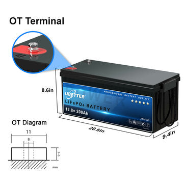 Ubetter 12V 200Ah LiFePO4 Battery - Lithium Battery 2560Wh Rechargeable with BMS