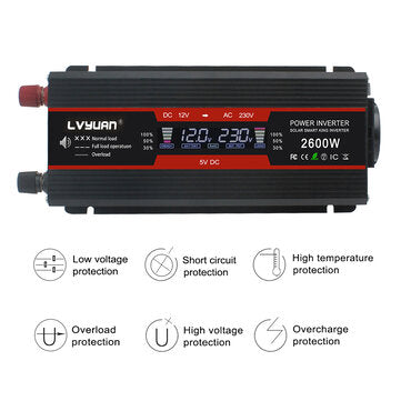 Lvyuan Car Power Inverter 1000W (2600W Peak) - Tehokas Autolaturi Ulkokäyttöön